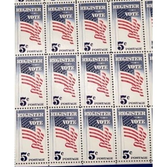 US SCOTT 1249 PANE OF 50 REGISTER TO VOTE STAMPS 5 CENT FACE UNHINGED - Picture 1 of 3